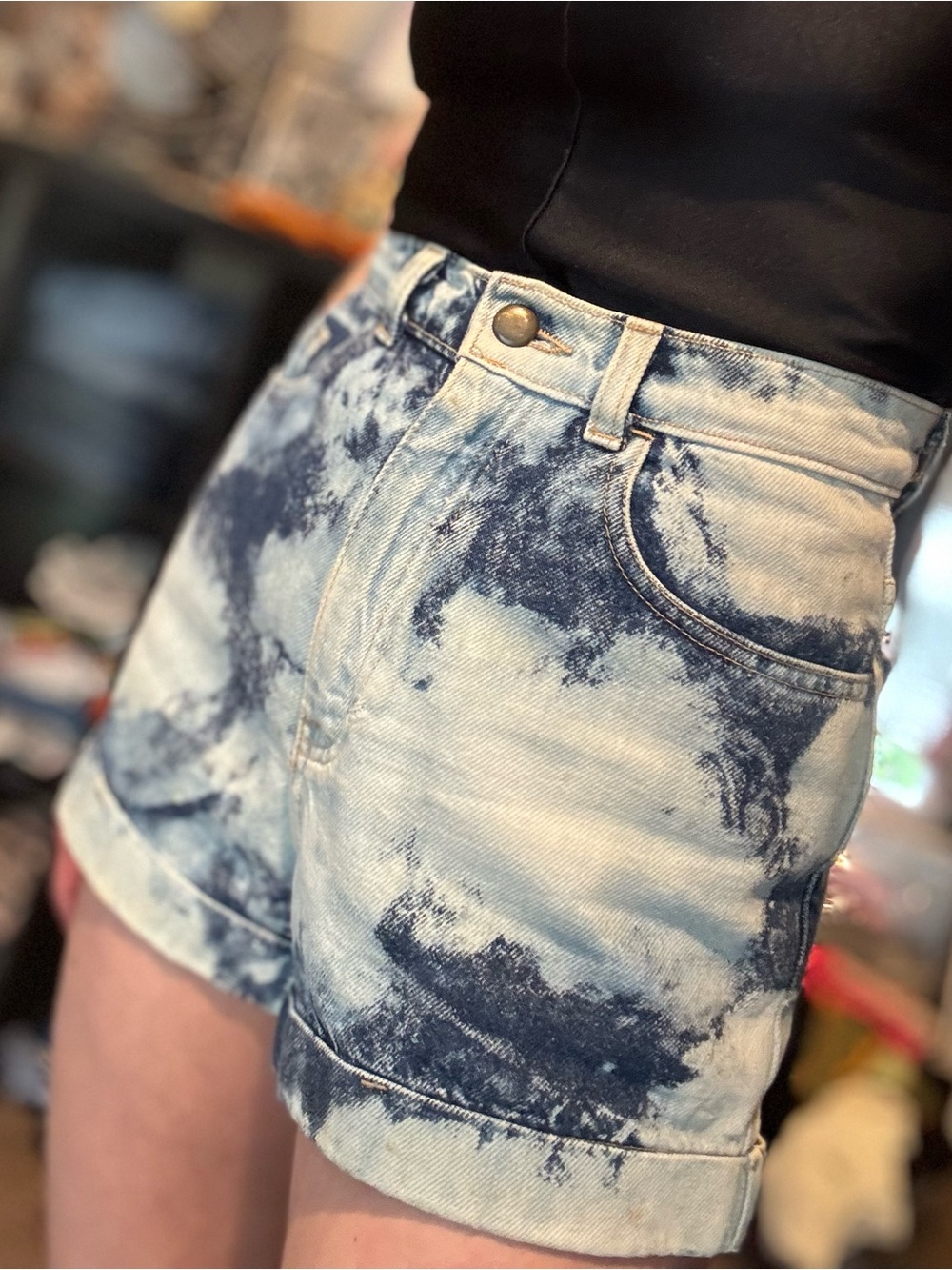 American Apparel Blue Tie-Dye Denim Shorts